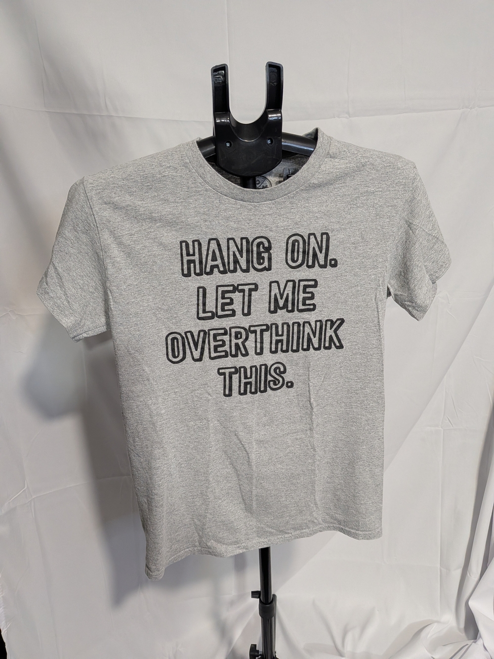 Gray Short-Sleeve Graphic Tee with Overthink Slogan
